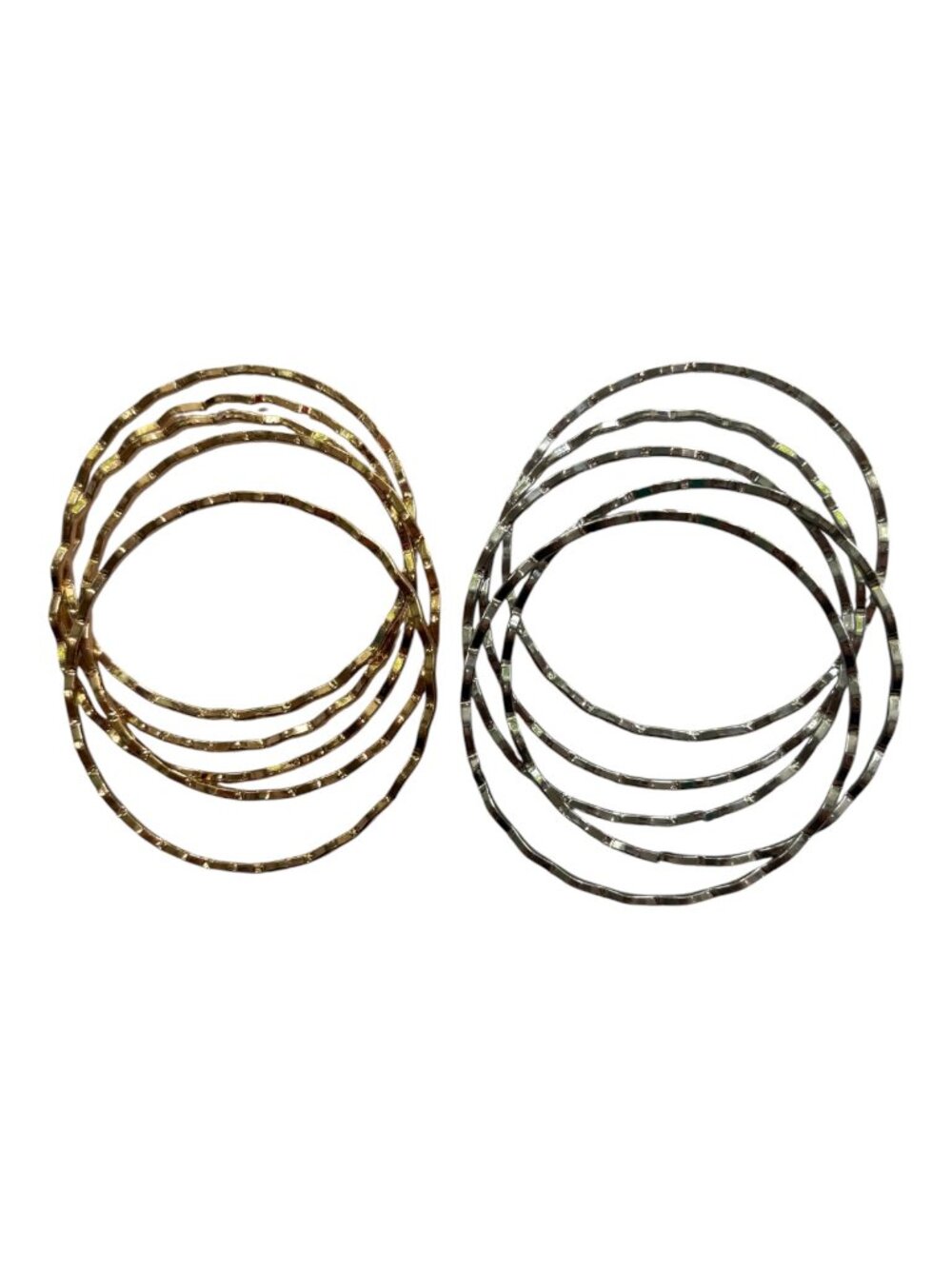Gold & Silver Hammered Bangle Bracelet Sets - 2 Sets of 5 Boho Stackable(2689-1)